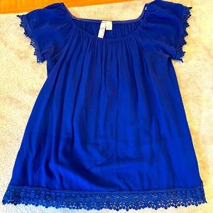 Blue Off-the-Shoulder Lace Detailed Top